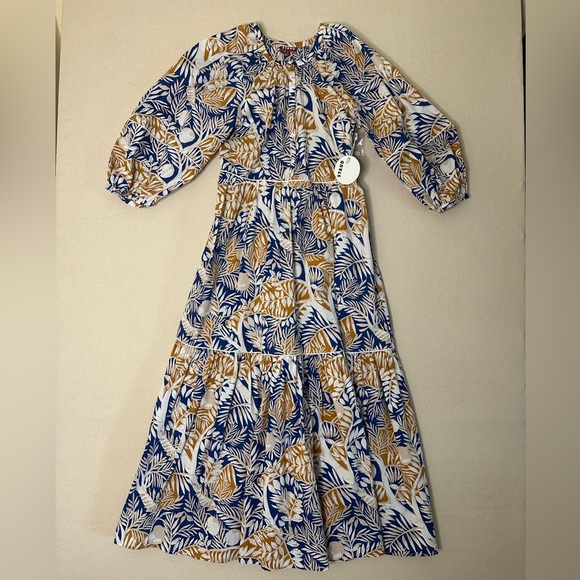 STAUD Dresses & Skirts - NWT STAUD Blue/Gold Land and Sea Tree Demi Dress Size Small